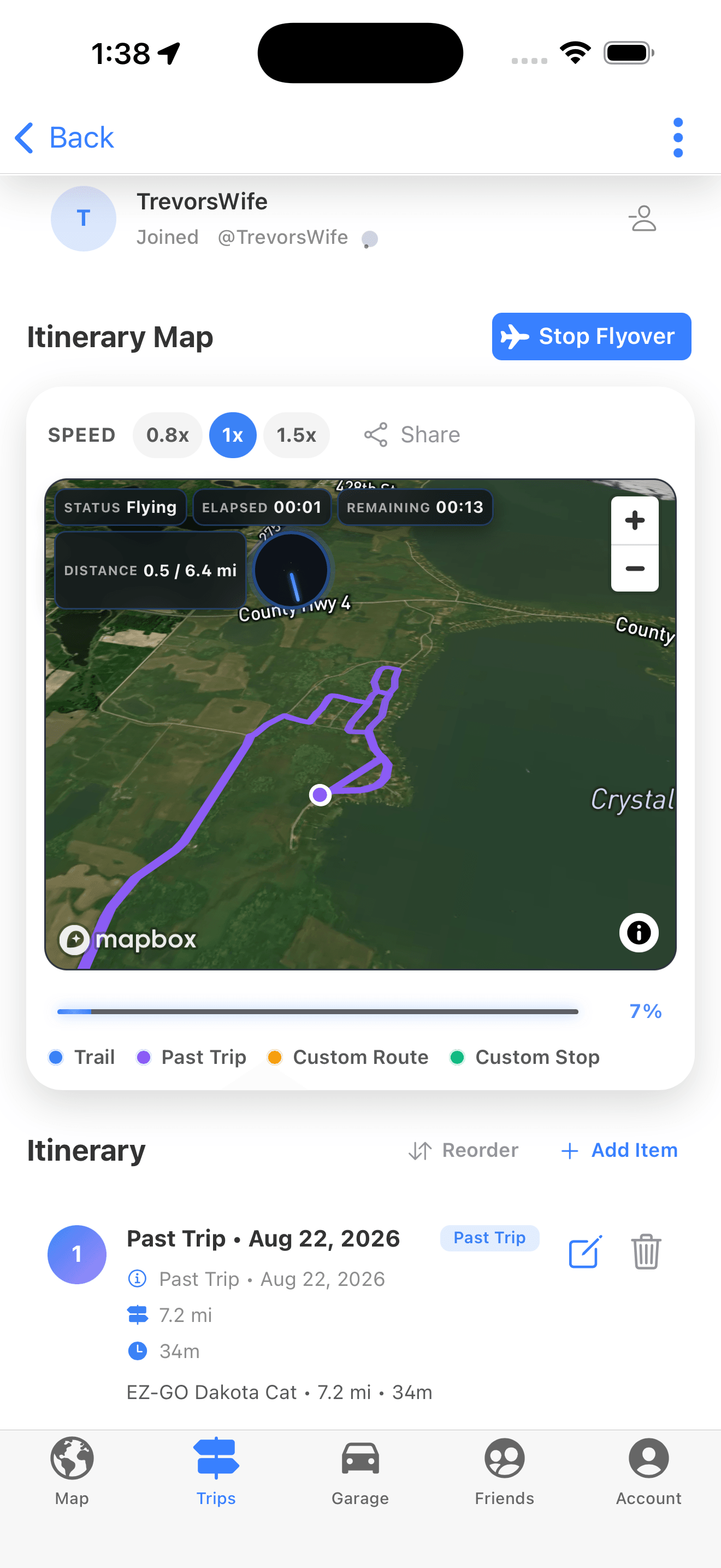 3D terrain flyover of a planned route